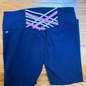 Fabletics Blue Leggings with Pink and Beige Details